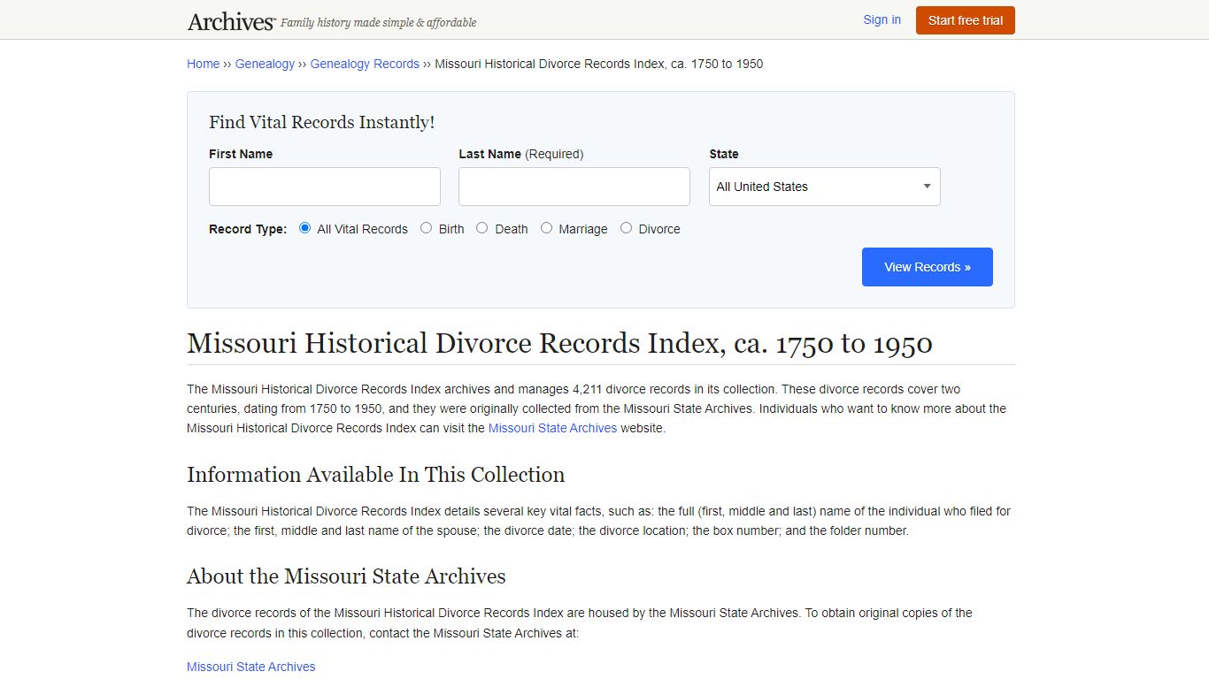 Missouri Divorce Records | Search Collections & Indexes - Archives.com